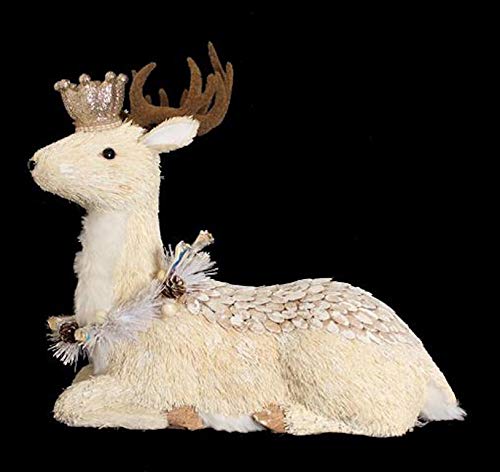 Renne Regal Fête Décoration de Noël Grande Figurine Bois Sisal Herbier 37cm
