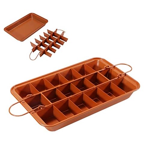 CGGYYZ Brownie Pan with Dividers and Removable Bottom, 18 Pre-slice Rectangle Non Stick Baking Pan, Carbon Steel Oven Bakeware Baking Set Cover
