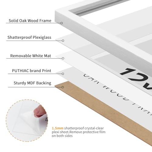 puthiac 12x12 White Oak Wood Picture Frame - Minimalist 12x12 Poster Frame, 12"x12" Picture Frame Wood, Natural Solid Wooden Picture Frames for Wall Art Photo and Prints (3 Pack, White)