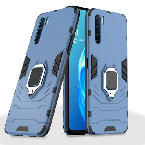 Image of Pikkme D5 Tough Armor Bumper Back Cover Case for Oppo F15 |Ring Holder & Kickstand in-Built (Blue)