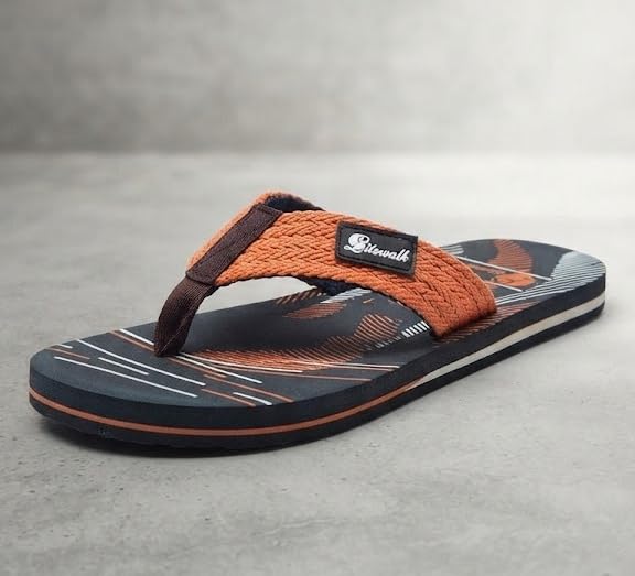 Image of Boy's Flip Flops Slippers, Orange and Black, Size 1