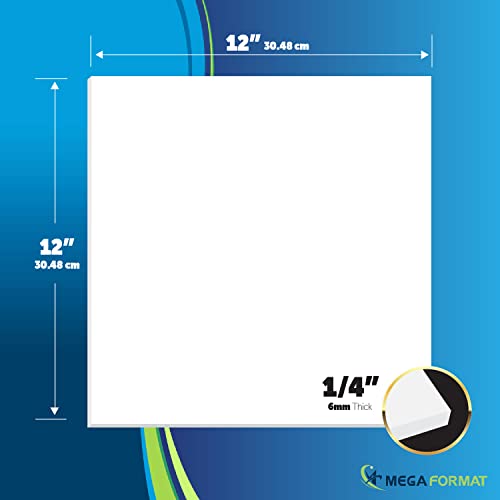 Image of Mega Format Expanded PVC Plastic Sheets - 12 inch X 12 inch Rigid White Sheet for Crafts, Signage, & Displays - Sintra, Celtec PVC Board - Waterproof for Outdoors Use - 1 /4 inch 6mm Thick - 1-Pk-White