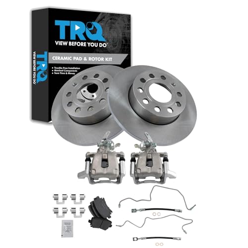 Image of TRQ Rear Brake Pad and Rotor Set Ceramic 260mm Rotors Calipers Hoses Compatible with 2005 Volkswagen Jetta