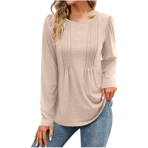 Women's Crew Neck Pullover Tops Ruched Long Sleeve Tee Shirts