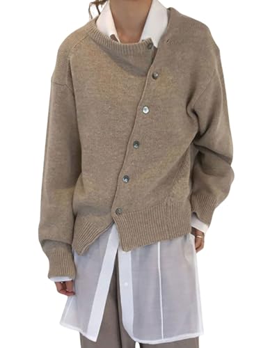 utcoco Women's Fashion Irregular Diagonal Buckle 2024 Knitted Sweater Cardigan