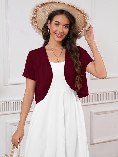 Image of Heymoments Women's Short Sleeve Bolero Shrugs Lightweight V-Neck Open Front Cropped Cardigan (S-2XL)