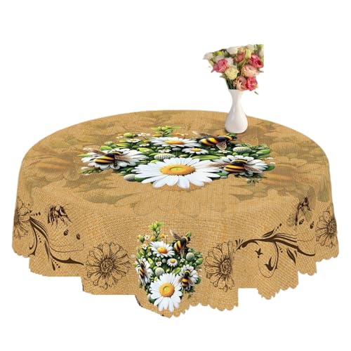 MFWHEFJ Mantel Impermeable Manteles Redondos y rectangulares con Estampado Floral Retro de Primavera Verano, Disponibles en Varios tamaños(Round (152) Cm)