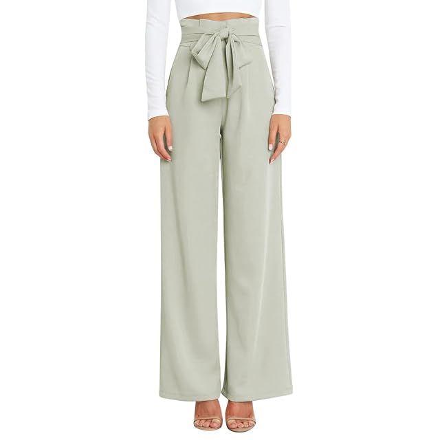 OBEEII Womens Trousers High Waisted Wide Leg Pants Business Casual Dressy Pants with Belt