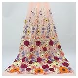 Primst 51.2' Width Flower Colorful Embroidered Lace Trim 3D Appliqué Embroidery Lace Fabric for DIY Handmade Clothing Evening Dress Home Decoration (Pink)