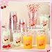 Sliner 25 Pcs 16 oz Coquette Disposable Plastic Cups with Straw for Party Supplies Bow Cups Birthday Wedding Bridal Engagement Party Drinkware Baby Shower Decoration (Cherry Bow)