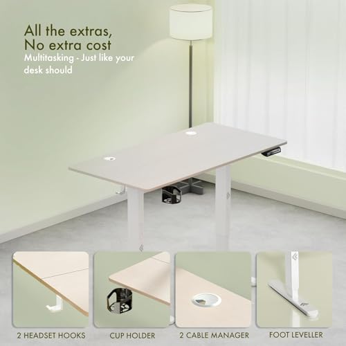 Image of ARTIKEL Artidesk Eco Electric Height Adjustable Table for Office Work & Home-Sit Stand Gaming Desk 80kg Load, Cup Holder, 2 Hooks,Cable Organizer 2Split Tabletop (Light Oak, 100x60 CM)