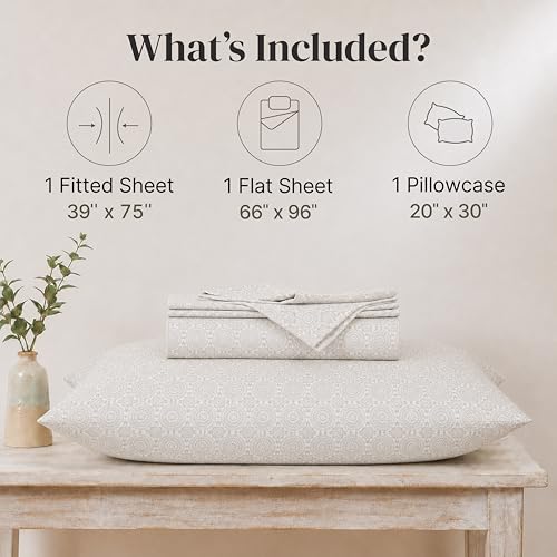Modern Threads Printed 3-Piece Extra Soft Bedding Sheets & Pillowcase Set, Deep Pocket up to 16 inch Mattress Abella Twin by Modern Threads - Used condition - Image 3