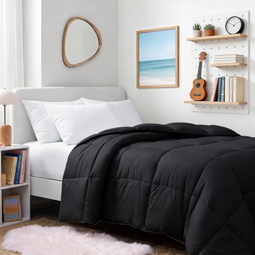 Image of TEXARTIST Premium 2100 Series Twin Comforter All Season Breathable Black Comforter Soft 4D Spiral Fiber Quilted Down Alternative Duvet with Corner Tabs Luxury Hotel Style (64 inchx88 inch)