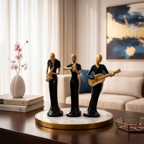 Image of Xtore Rhythmic Trio of Abstract Musician Figurines for Shelf and Table Decor