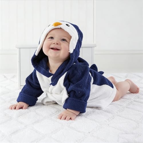 Image of Baby Boy Bathrobe Hooded Towels Unisex Infant Bath robe Towel For Toddle Terry Ultra Absorbent Durable Blankets