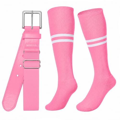 Image of XZQTIVE Baseball Softball Socks and Belt Combo Set Adjustable Softball Socks and Elastic Belt for Kids Youth Adult