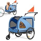 Sepnine Dog Bike Trailer, Supports up to 110 lbs, 2-in-1 Pet Stroller Cart Bicycle Carrier, Easy Folding Cart Frame with Quick Release Wheels, Universal Bicycle Coupler, Non-Slip Floor, Internal Leash