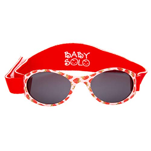 Baby Solo Original Baby Sunglasses Safe, Soft, & Adorable Durable Case Included (0-36 Months, Strawberry Patch Frame w/Solid Black Lens)