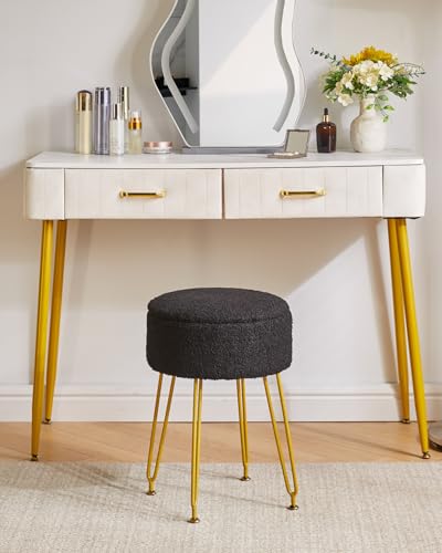 IBUYKE Teddy Velvet Storage Footrest Stool Ottoman, Makeup Vanity Stool Side Table with Removable Cover, Golden Steel Legs, Coffee Table Top Cover, Black WBD010B - Cosy Home Interiors IBUYKE Teddy Velvet Storage Footrest Stool Ottoman, Makeup Vanity Stool Side Table with Removable Cover, Golden Steel Legs, Coffee Table Top Cover, Black WBD010B - Image 2