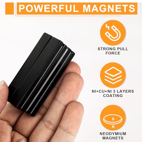Image of MIKEDE Black Magnets, 30 Pack Strong Neodymium Magnet Bar, Heavy Duty Rare Earth with Adhesive Backing, Powerful Bar for Crafts Kitchen DIY Science Office - 2.36 x 0.4 x 0.2in