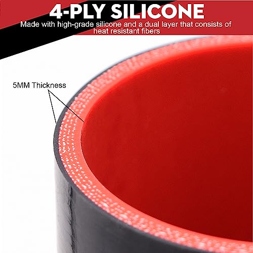 Image of 3 inch ID (76mm) Straight Silicone Hose Coupler 12 inch Long, 4-Ply Reinforced 5mm Thick, Straight Turbo Intake Pipe with 2 X Stainless T-Bolt Clamps - for Intercooler, Charge Pipe, Air Intake