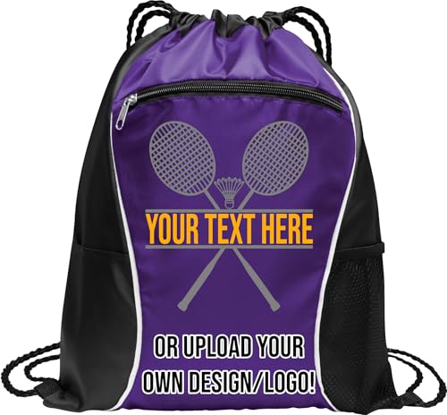all about me company Personalized Badminton Drawstring Bag – Custom Name Sports Backpack, Lightweight Gym Sack, Durable Cinch Bag for Players, Practice, Travel & Tournament Gear