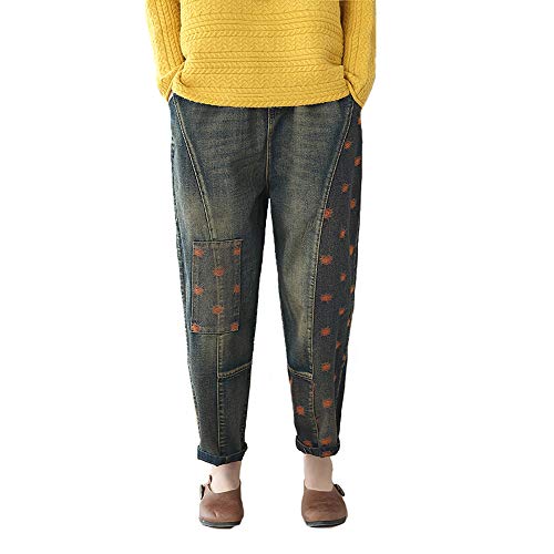 Jean brodé en coton grande taille pour femmes BaronHong style boyfriend décontracté