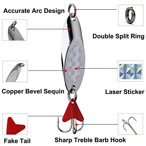 Fishing Lures Spoons Hard Bait Jigs Metal Fishing Lure Spinnerbait With Treble Hooks Fishing Tackle Box For Salmon Bass Trout 7G 10Pcs #TOP1