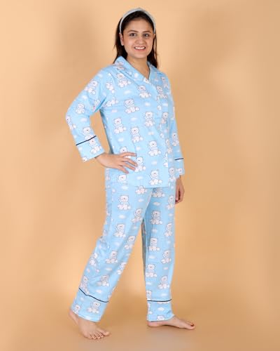 Image of The Mom Store Pajama Set for Women | Soft Cotton Breathable Nightwear for Comfortable Sleep | Stylish Elegant Sleep Suit & Lounge Wear for Womens | Everyday Nightsuit | Shirt Pyjama Set for Women