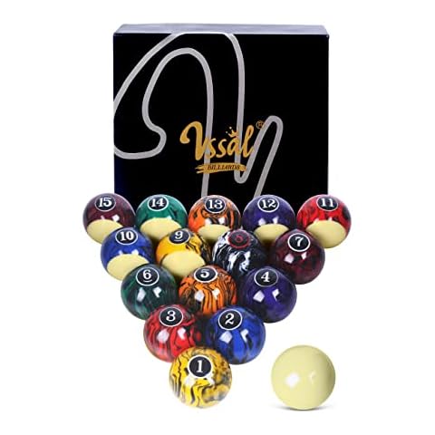 VSSAL Premium Pro Resin Billiard Balls Set Pool Table Balls Marble-Swirl Style 2-1/4" Regulation Size Complete 16 Ball Set (Super Durable AAA-Grade) Cover