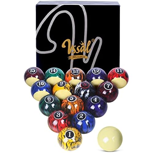 Billiard Balls Set Pool Table Balls Marble-Swirl & Classic Style 16 Ball Set (Premium Dark Marble)