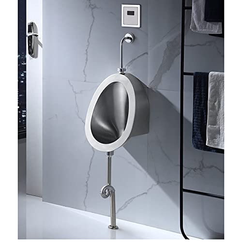 OTQEFTN Stainless Steel Wall-Mounted Urinal, Wall-Mounted Infrared Sensor Flushing Toilet Urinal Tank, 304 Stainless Steel Deepened Urinal, Suitable for Bathrooms, Hotels
