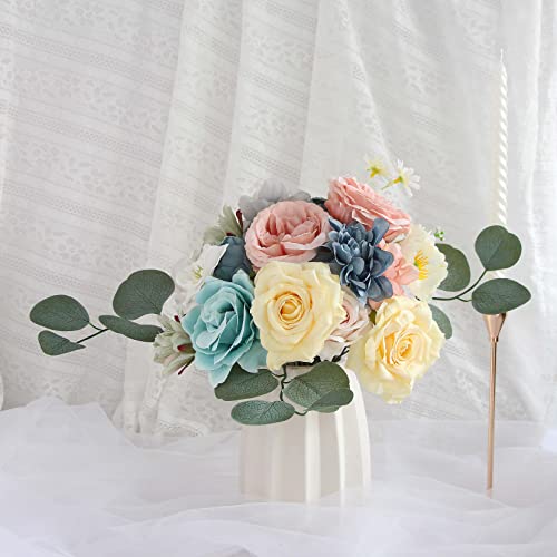 Artificial Flowers Combo Set Mix Fake Silk Flowers For Diy Wedding Bouquets Arrangements Wedding Bridal Bouquet Table Chair Decor Party Baby Shower Home Decorations (Light Blue A) #TOP3