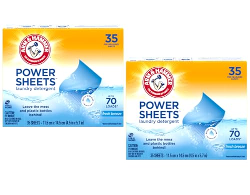 Arm & Hammer Laundry Detergent Power Sheets,Fresh Breeze, up to 140 Loads, 35 Ct (Pack of 2)
