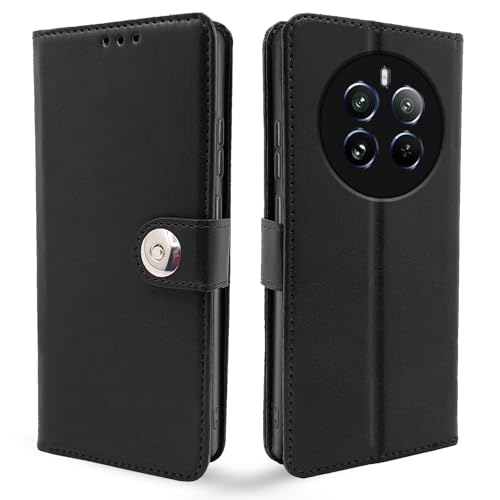 Image of Pikkme Realme 12 Pro 5G / Realme 12 Pro Plus 5G Flip Cover Leather Finish | Inside TPU with Card Pockets | Wallet Stand and Shock Proof | Complete Protection Button Flip Case (Black)