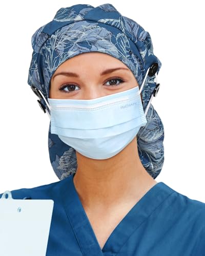 Image of Satin Lined Scrub Cap for Women Extra Large Long Hair Surgical Nurse Cap 4 Buttons