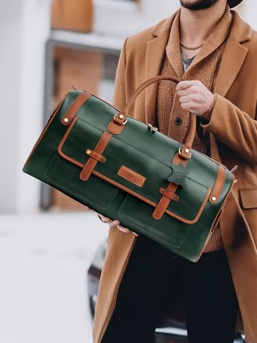Image of Premium Leather Duffle Bag for Men & Women | Genuine Leather Travel, Gym & Office Bag | Stylish Handcarry & Sling Weekend Cabin Luggage Bag|Green