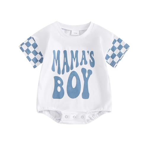 Image of Socutebabe Newborn Infant Baby Boy Summer Outfit Mamas Boy Baby Clothes Boy Oversized Romper Shirts Short Sleeve Onesie