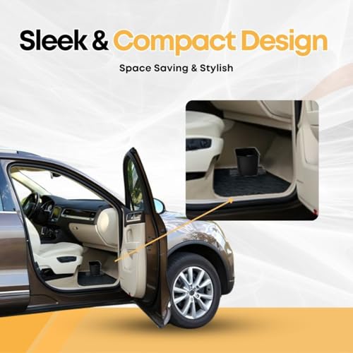 Image of Car Trash Can with Stability Wings - Leakproof Portable Garbage Bin for Fabric & Rubber Mats - Compact Durable Plastic Auto Organizer for Cars, SUVs, Trucks (Black, Small)