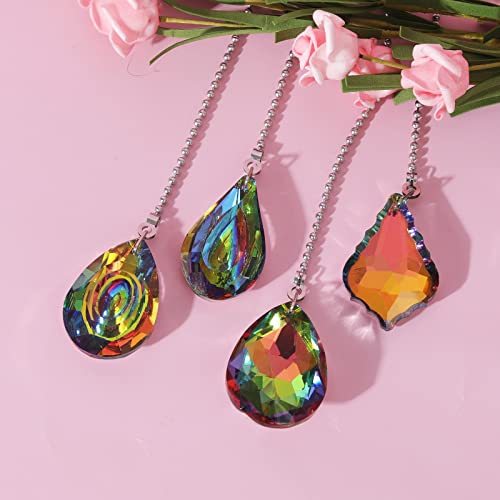 Image of 4 Pieces Crystal Ceiling Fan Pull Chain Rainbow Maker Pull Chain Extension with Connector