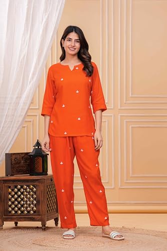 Image of Women's Printed Night Suit Set Pajama with Top Lightweight Soft & Comfy Sleepwear for Girls & Women