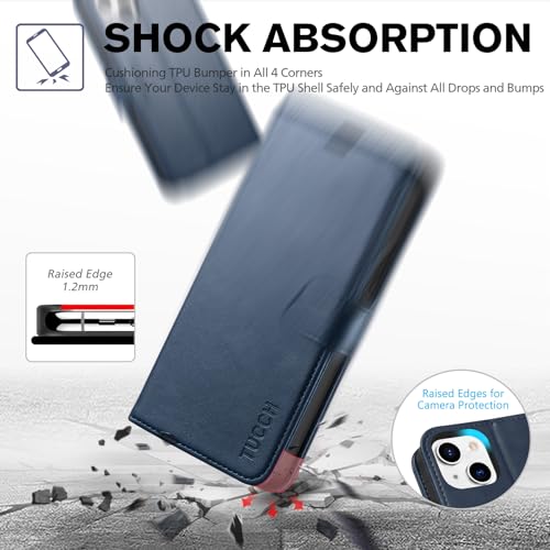 Image of TUCCH Wallet Case for iPhone 13 (6.1 inch) 2021, 3 Card Slots, Dark Blue | RFID Blocking, Viewing Stand, Shockproof TPU Shell, PU Leather, Magnetic Closure, Protective Folio Flip Cover