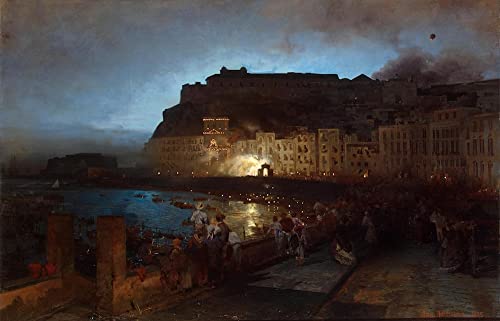 Graffiti art mural feux d'artifice à Naples Oswald Achenbach poster moderne