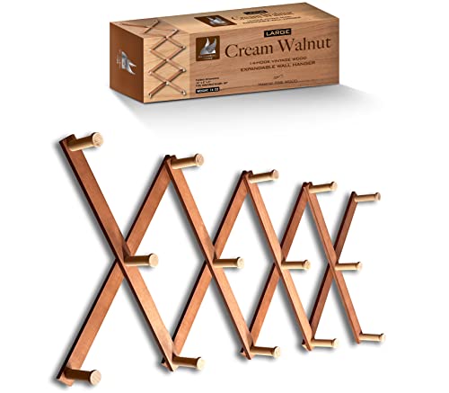 Mercurial Trade Expandable Large Wooden Coat Rack Hanger – Accordion Wall Mounted Pine Wood Hooks – Hand Made Modern Expending Pegs – Hang Coat, Jacket, Hat, Towel - 14 Hooks, Large, Cream Walnut #TOP10