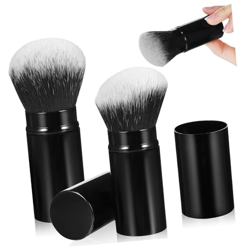GANAZONO 2Pcs Retractable Makeup Brush with Angled Flat Top Brushes Comfortable Handles Protective Covers for Travel and Face Powder Application