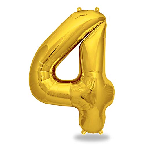 FUNXGO® Foil Balloon Number 4 Gold - Giant Number Balloon Approx. 100 cm - Flies with Helium - 4th Birthday Balloon - Decoration for Birthdays, Parties, Weddings - Balloon 4 Gold
