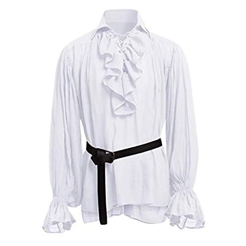 waotier Camisas Casual Hombres Vintage Medieval Camisa Vendaje de Manga Larga Cintura Delgada Volantes Cuello Mangas Gótico Hombre Blusa Cover