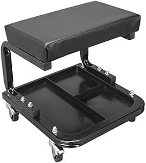 HXZG Rolling Garage Stool, Shop Stool, 120KG Capacity, 3-Inch Casters, WithTool Tray, Padded Seat, Powder Coated Steel Frame, Black