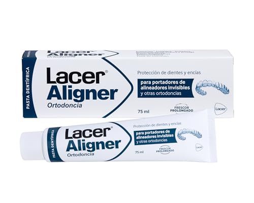 LACER ALIGNER - Pasta de Dientes para Ortodoncia Invisible y Brackets, 75ml, Anticaries y Antiplaca, Remineralizante con Flúor, Protege el Esmalte y las Encías, Sabor Menta, Uso Diario