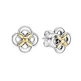 Estos pendientes presentan una flor marquesa en forma de flor de oro de 14 quilates con una perla central engarzada por semicírculos de plata